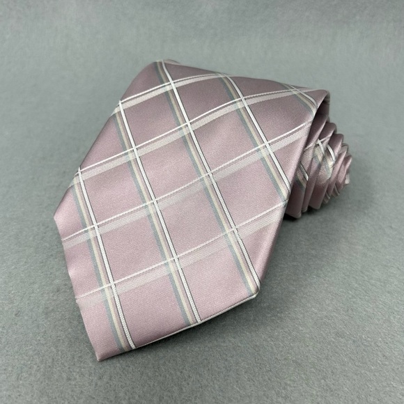 Calvin Klein Men's Silk Tie Light Pink Plaid Tie, 3.5 in x 56 in. - Picture 1 of 5